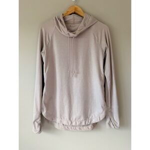 Athleta Womens Small Heathered Pink Cowl Neck Hoodie Thumbhole Active Top S